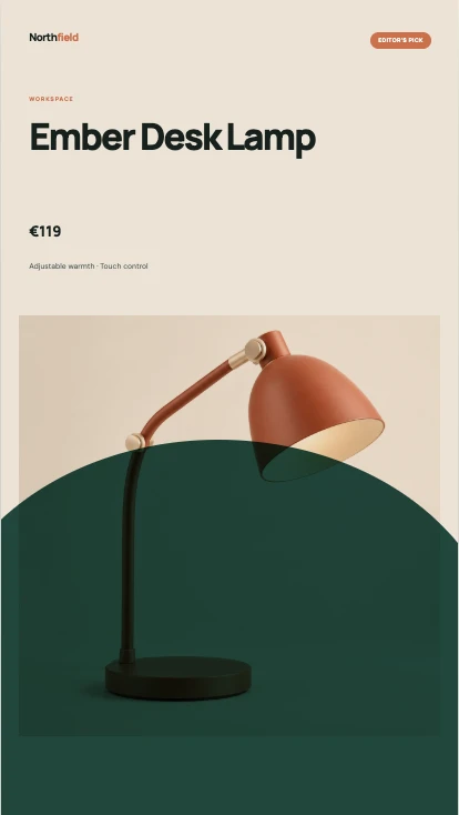 Vertikale Story, die für eine fiktive Schreibtischlampe generiert wurde